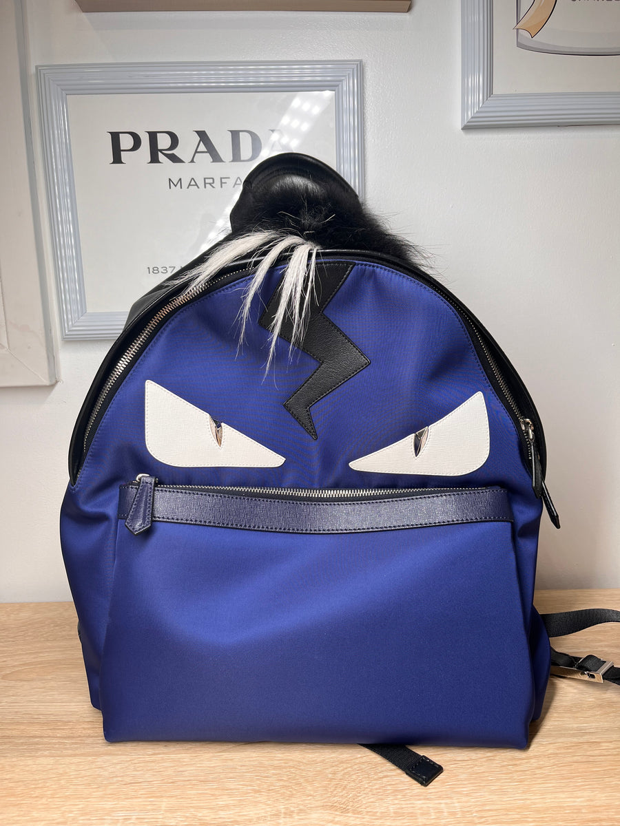 Fendi Leather Trimmed Nylon Monster Blue Black Backpack