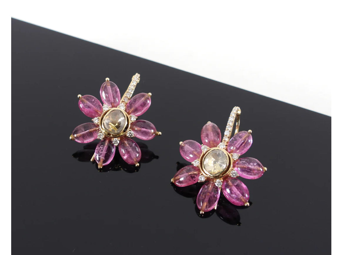 Amrapali Jaipur Gold Ruby Diamond Floral Drop Gold/Ruby Earrings