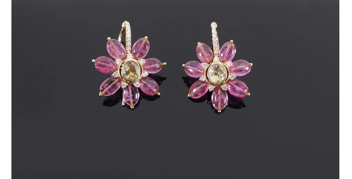 Amrapali Jaipur Gold Ruby Diamond Floral Drop Gold/Ruby Earrings