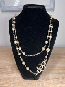 Chanel Long Pearl Silver Necklace, 48”