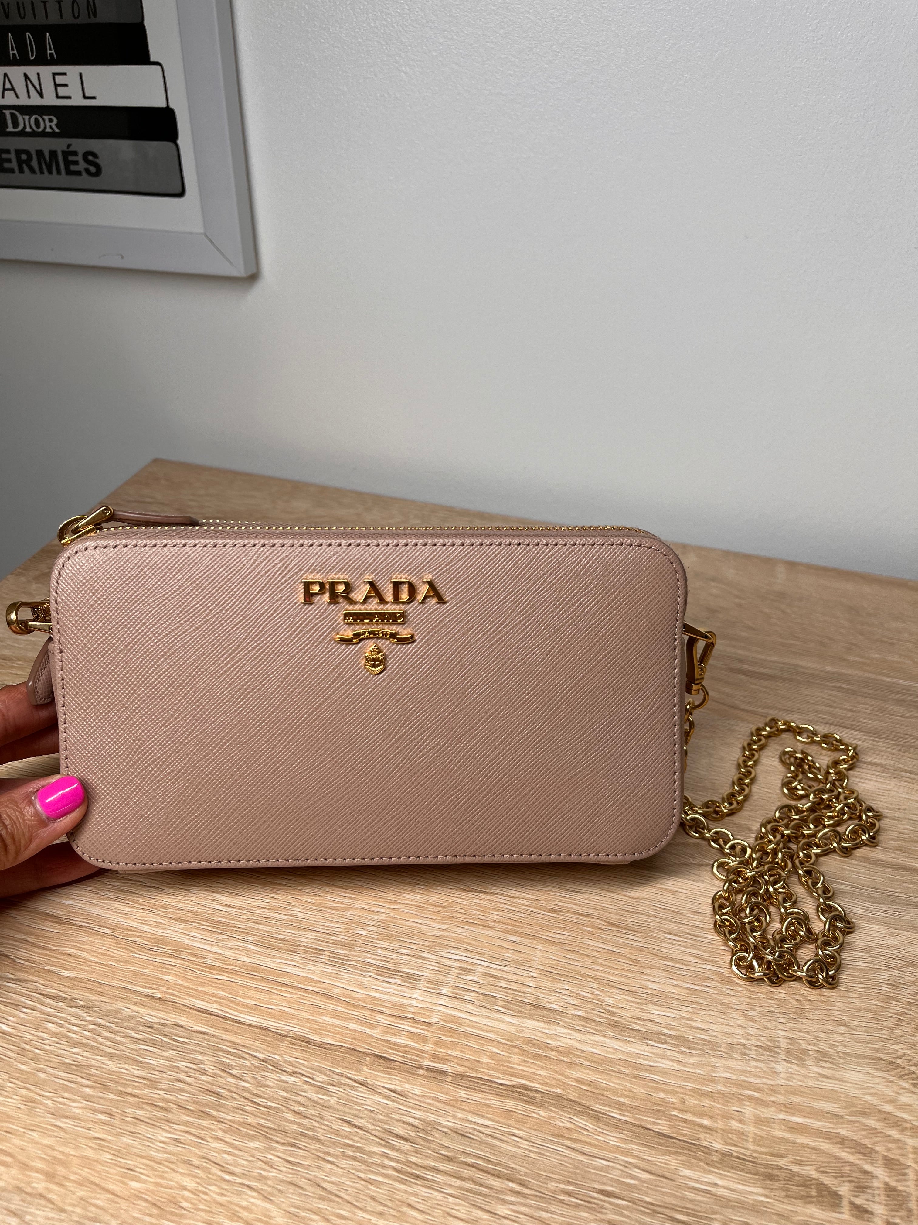 Prada Saffiano Double Zip Wallet on Chain