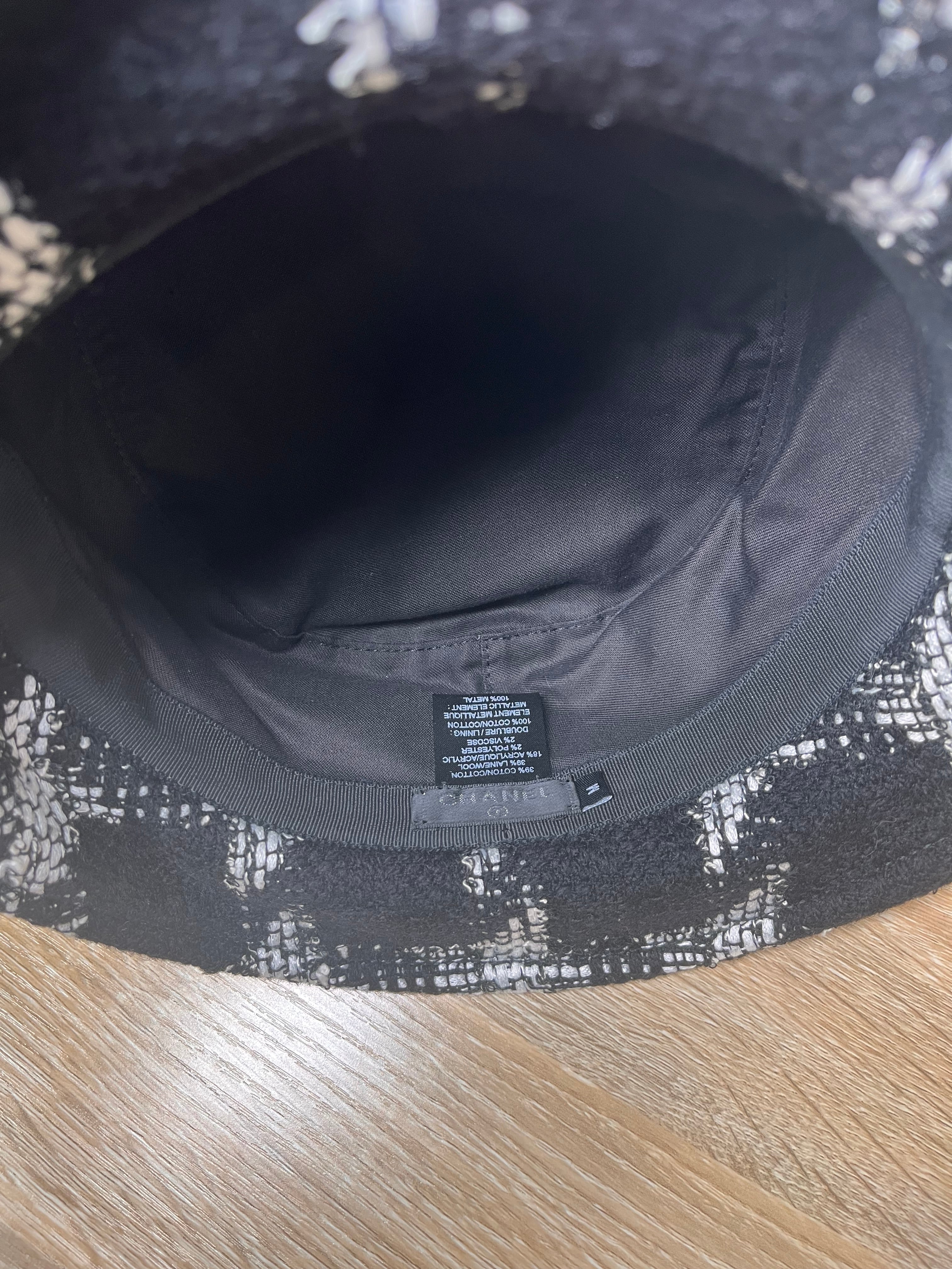 Chanel Tweed Bucket Black/White Hat, Medium