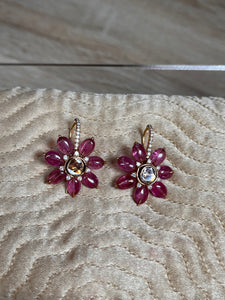 Amrapali Jaipur Gold Ruby Diamond Floral Drop Gold/Ruby Earrings