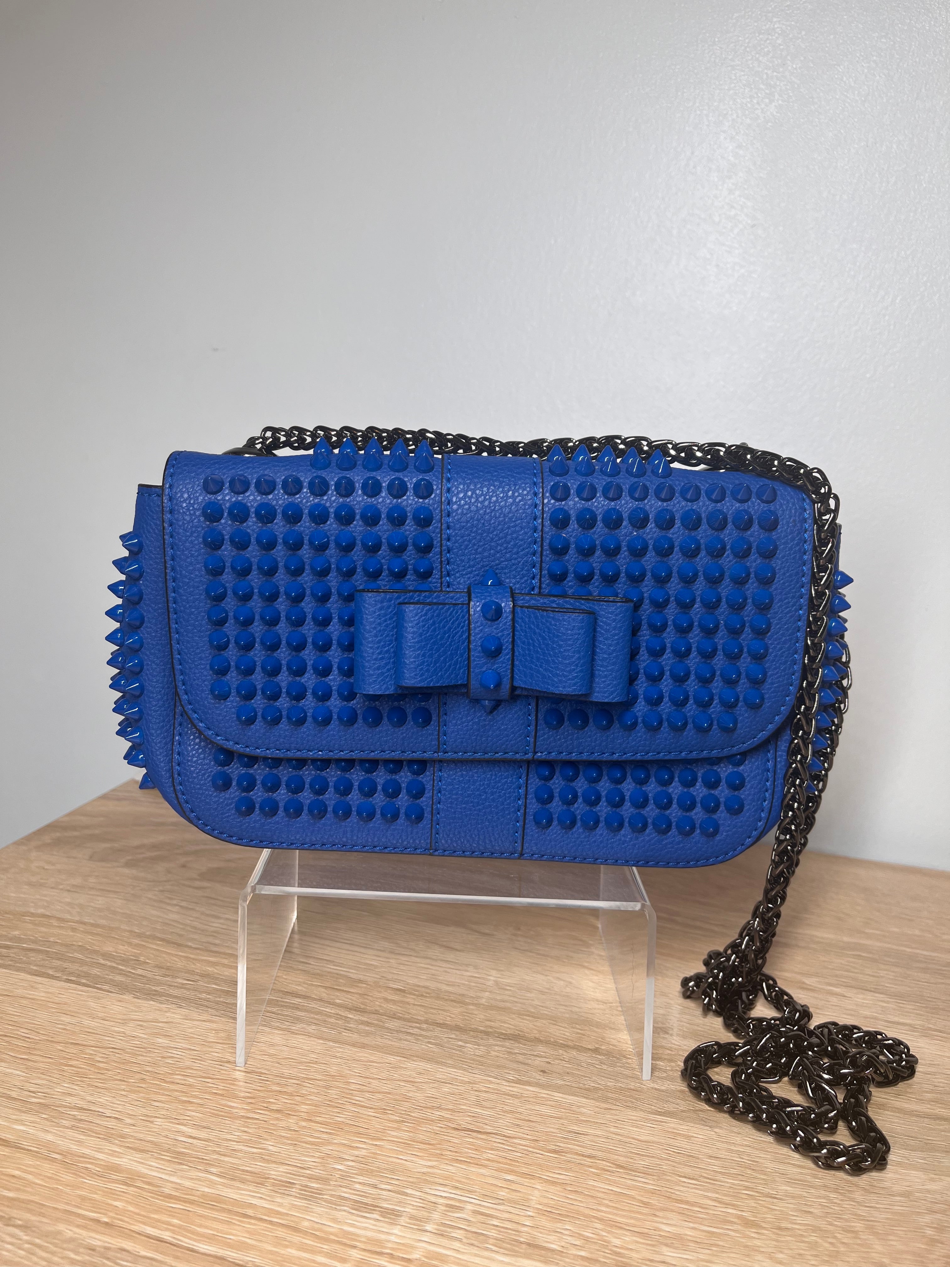 Christian Louboutin Spike Blue Handbag, 9.5 by 5.5 by 2.5"