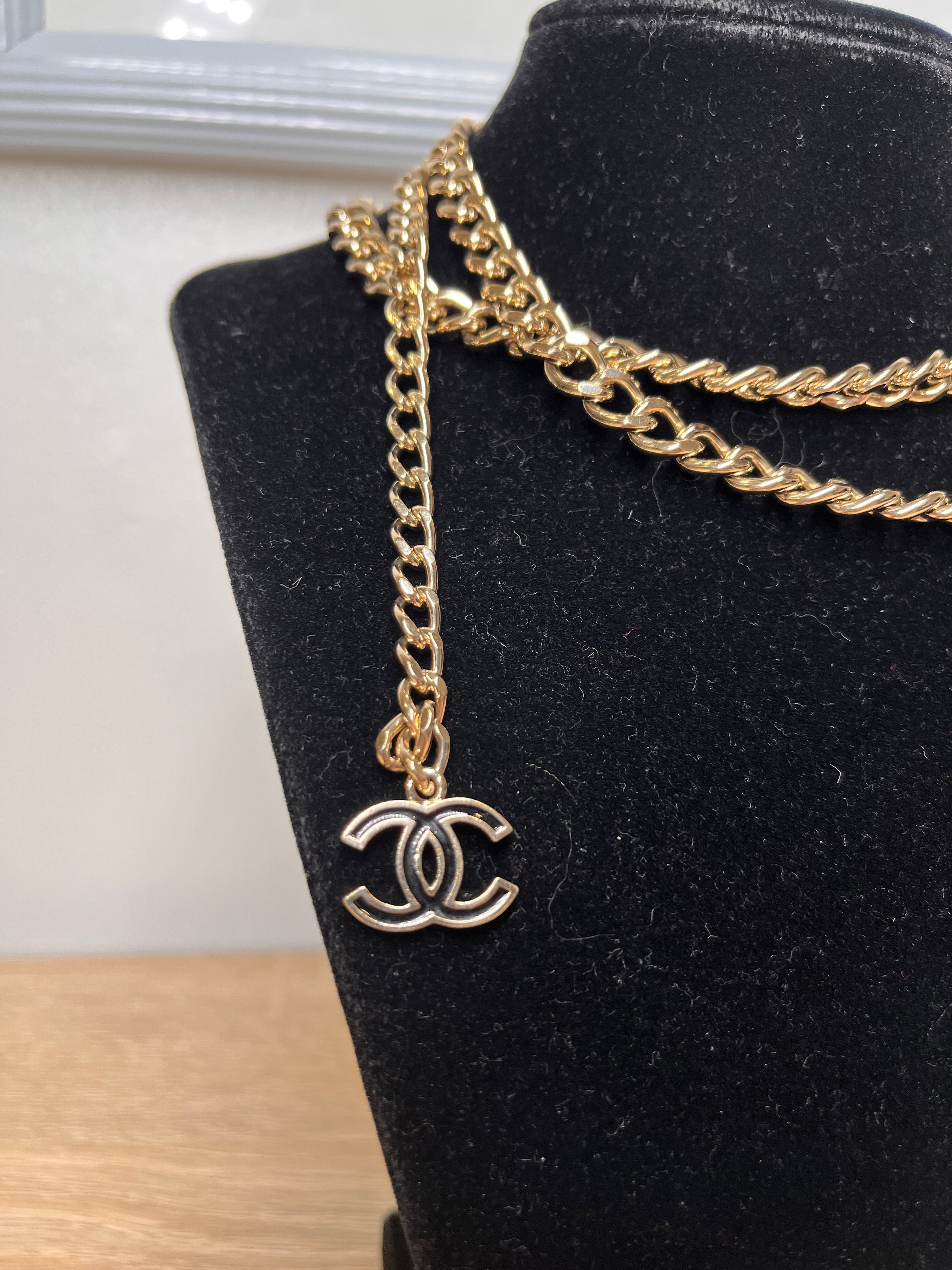 Chanel Chain Black/Light Gold Belt, 40"