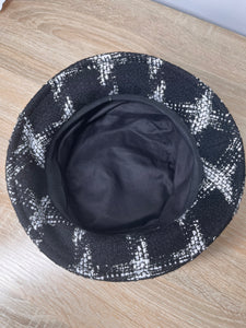 Chanel Tweed Bucket Black/White Hat, Medium