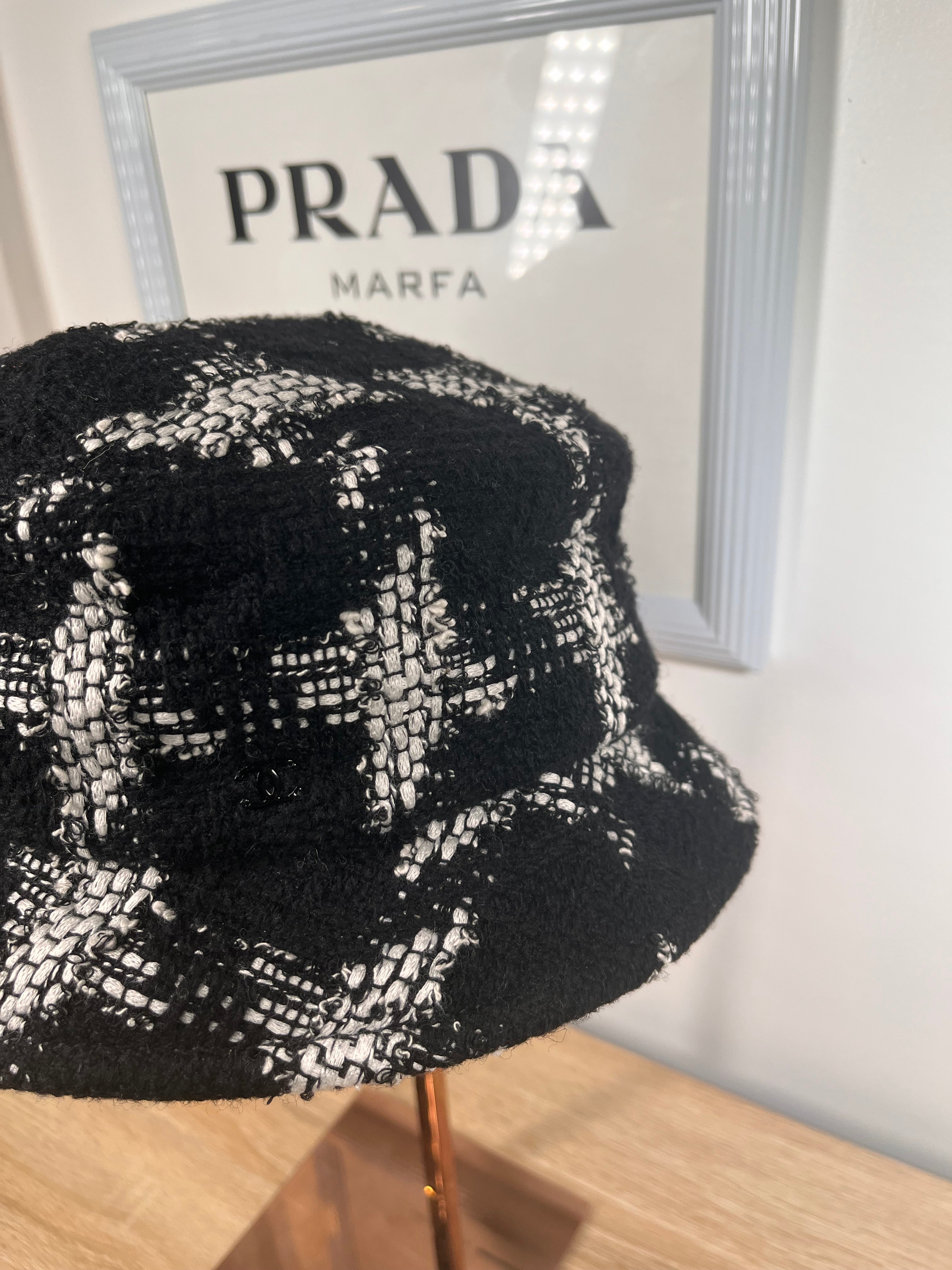 Chanel Tweed Bucket Black/White Hat, Medium