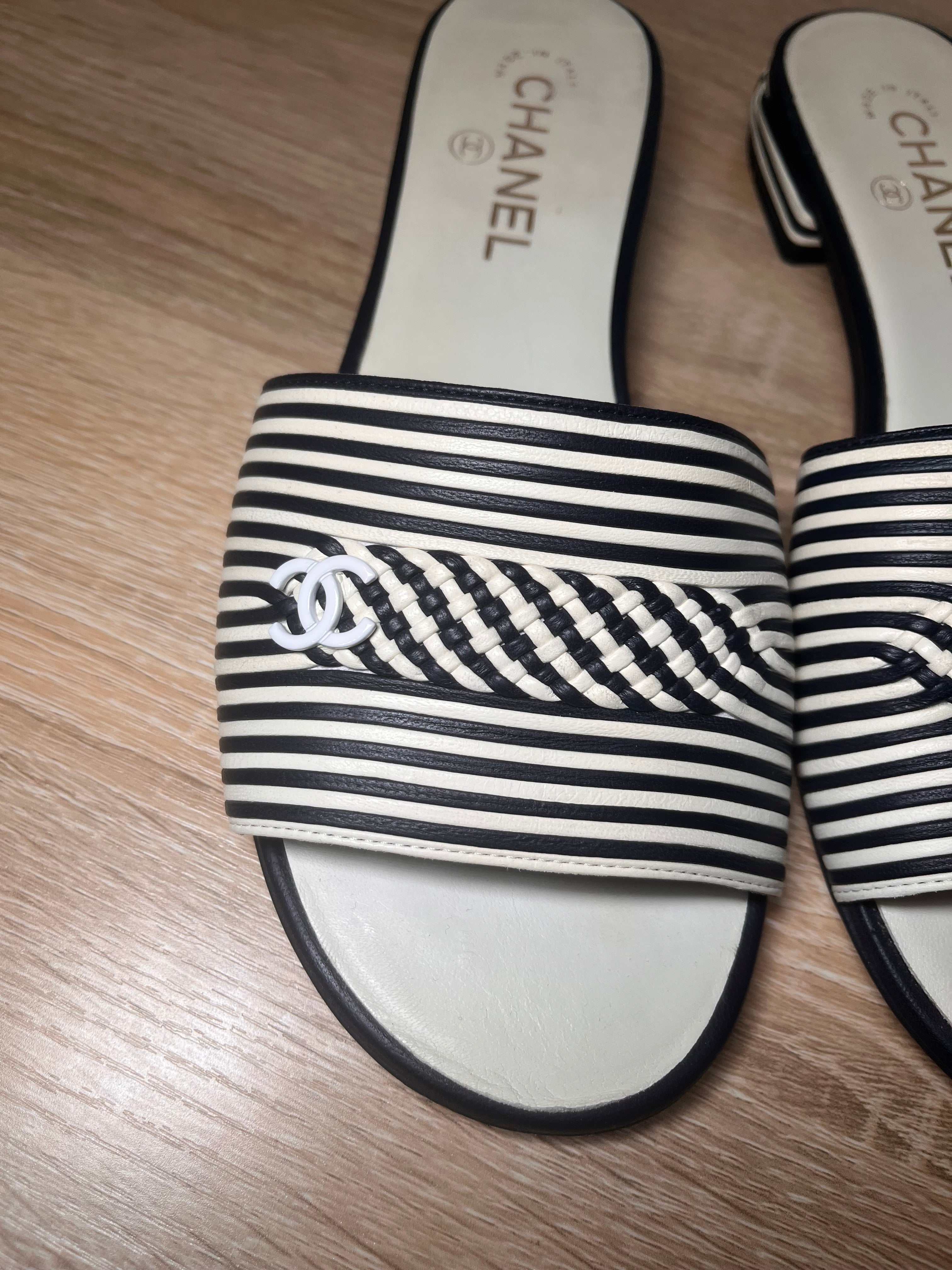 Chanel White/Blue Slides, 39