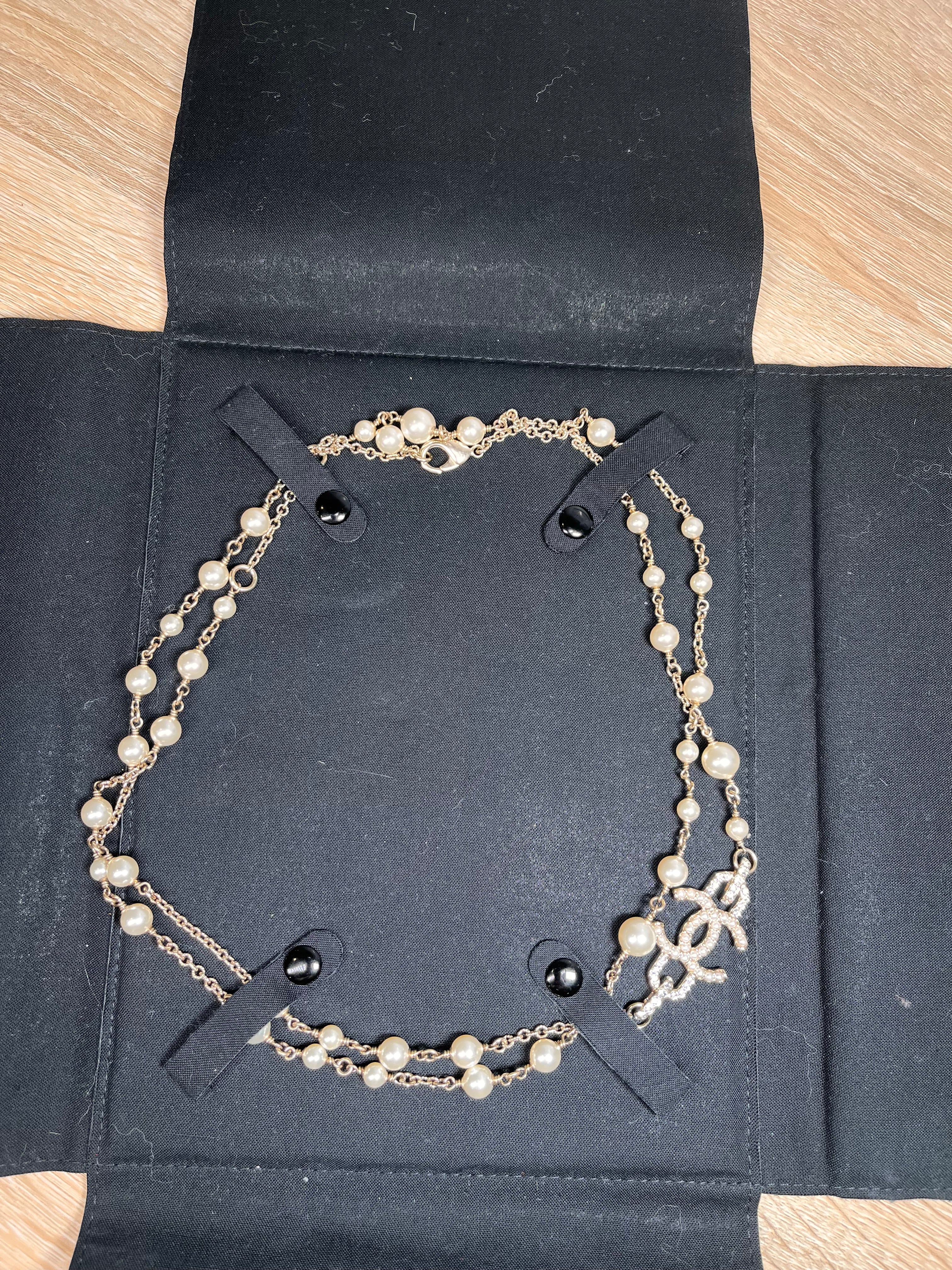 Chanel Long Pearl Silver Necklace, 48”