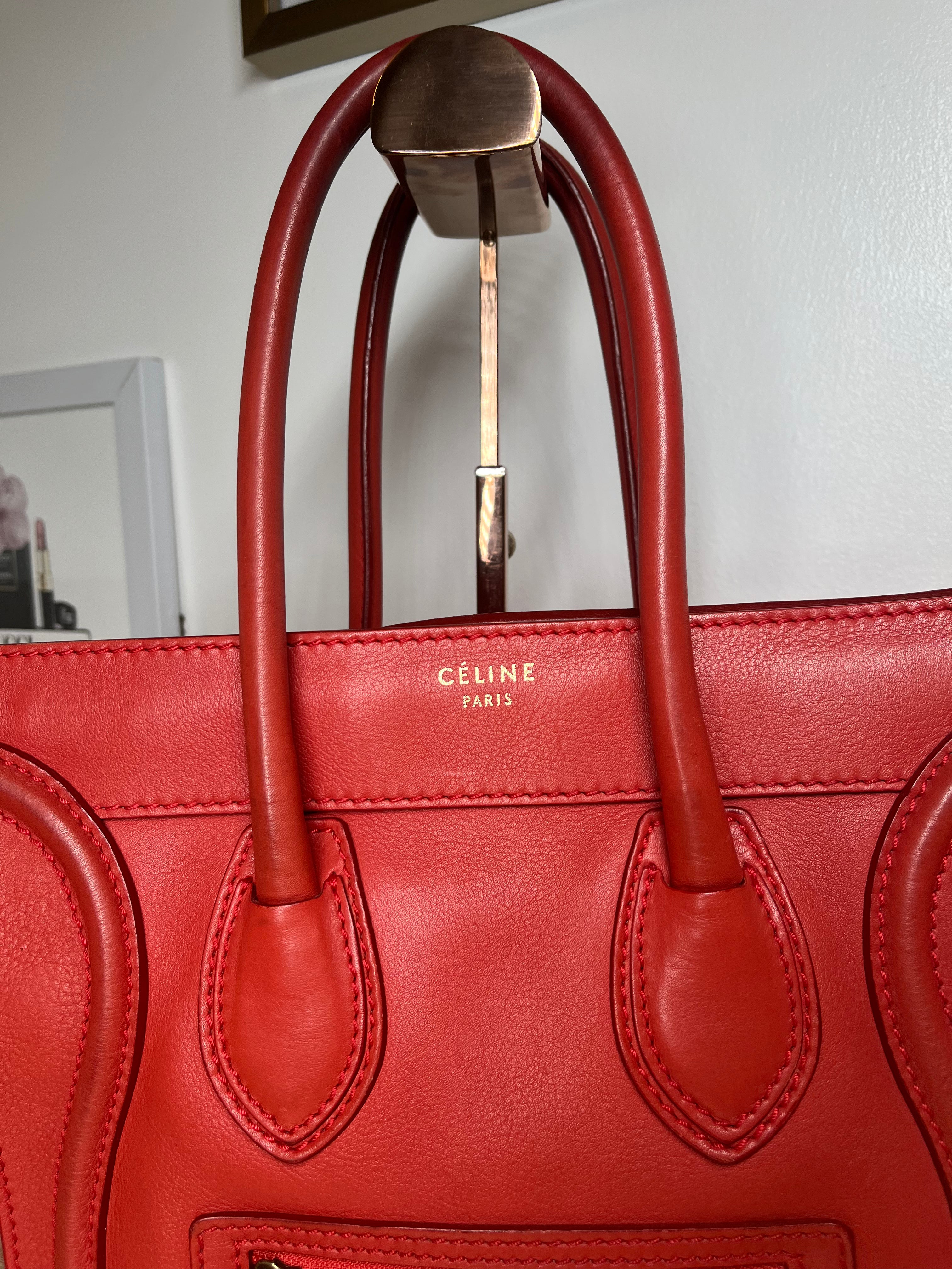 Celine Luggage Tote Orange Handbag, Micro