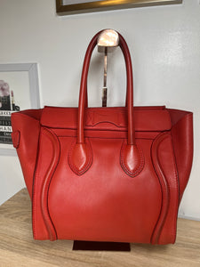 Celine Luggage Tote Orange Handbag, Micro