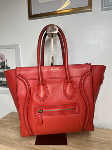 Celine Luggage Tote Orange Handbag, Micro